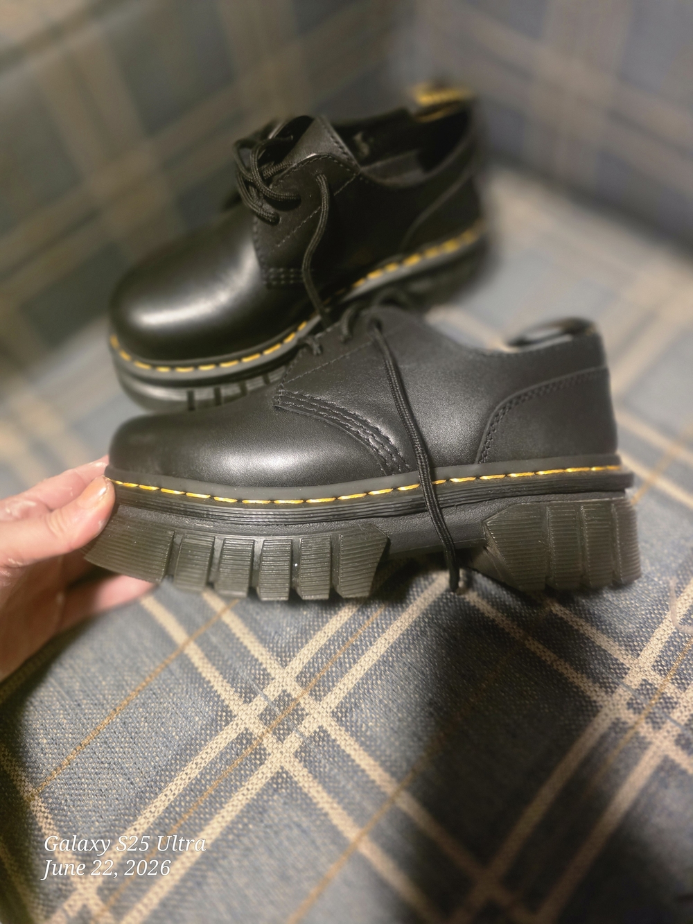 Dr. Martens Black Lace-Up Platform Boots with Yellow Accents